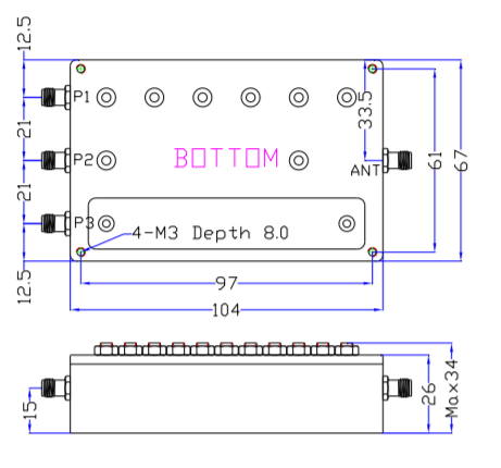 1710~1785MHz&3420~3570MHz&5130~5355MHz Multiplexer with 3 Channels9.png