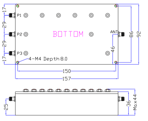 880~915MHz&1760~1830MHz&2640~2745MHz Multiplexer with 3 Channels9A.png