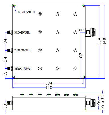 1940~1970MHz&2010~2025MHz&2130~2160MHz Multiplexer with 3 Channels9.png