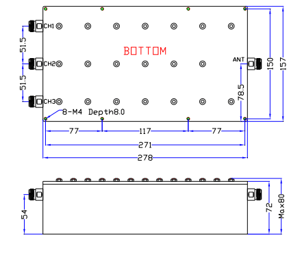 350~370MHz&806~866MHz&403~425MHz Multiplexer with 3 Channels9.png