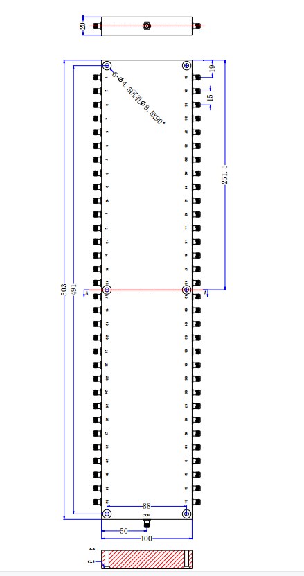 64 Way Power Divider with SMA Female Connectors From 3400MHz to 4200MHz Rate at 30 Watt.png